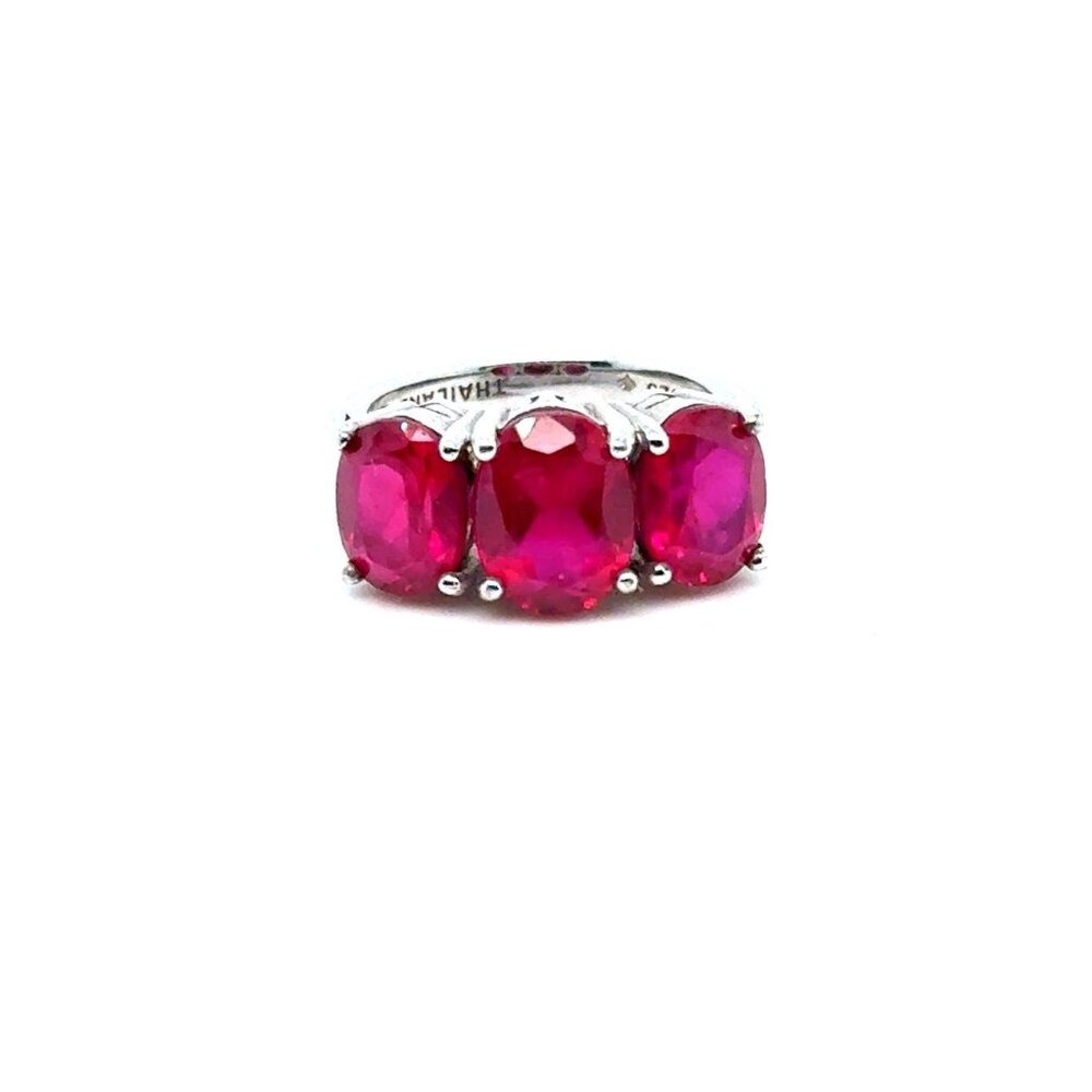 Ruby Colored Stones Silver 925 Ring - image 1
